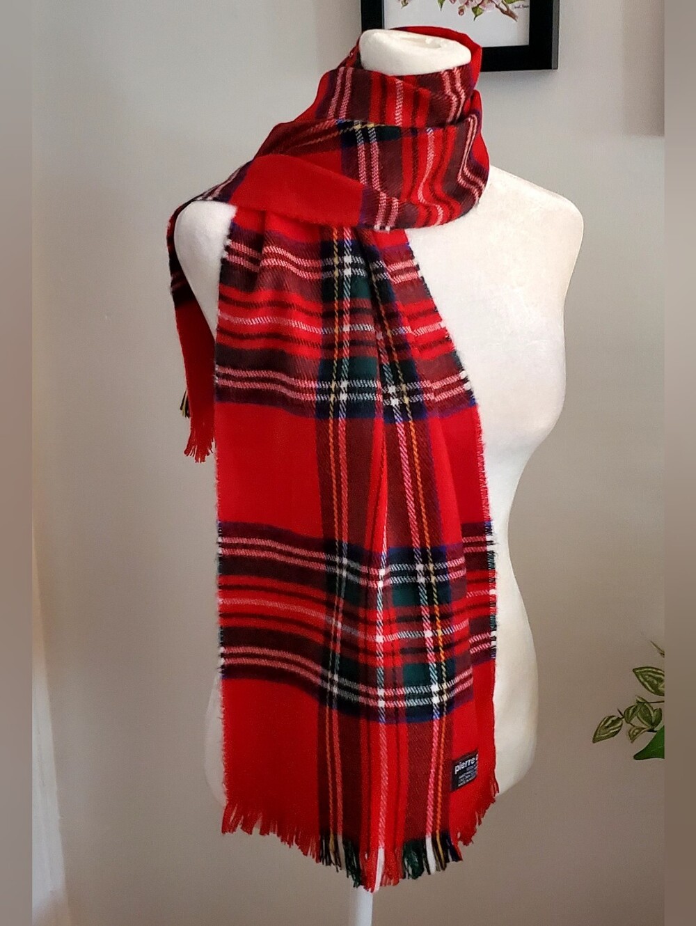 Pierre Cardin Red Tartan Plaid Scarf